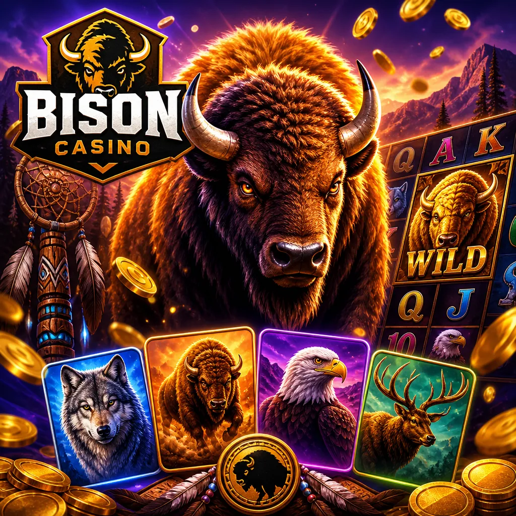 Official Bison Casino logo with slot-inspired elements and brand colors creating a dynamic square promo image.