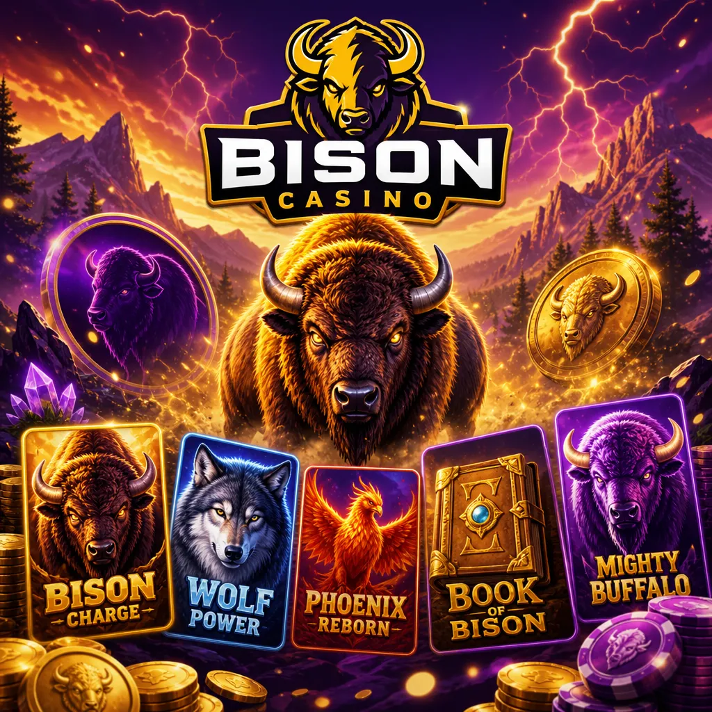 Square promo image for Bison Casino featuring official logo, themed game elements, and vibrant brand colors.